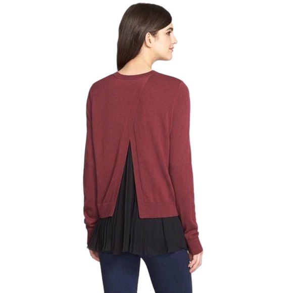 Chelsea28 Pleated Hem Burgundy Sweater - Picture 3 of 6